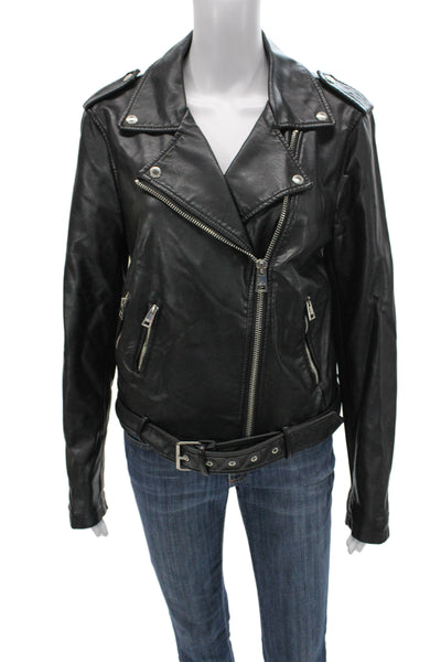 Levis Womens Biker Motorcycle Jacket Black Collared Buckle Long Sleeve Size L