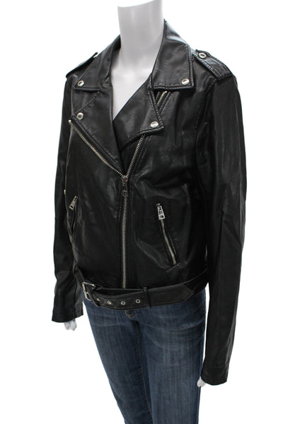 Levis Womens Biker Motorcycle Jacket Black Collared Buckle Long Sleeve Size L
