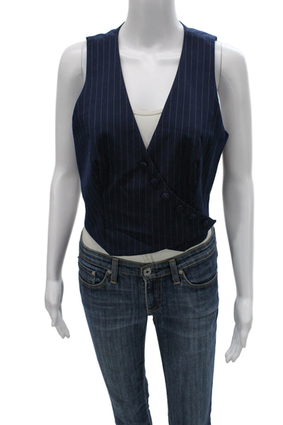 Bardot Womens Dark Blue Striped V-Neck Button Vest Size 6