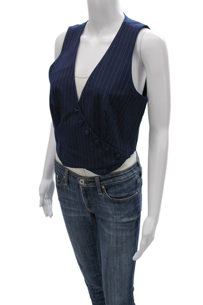 Bardot Womens Dark Blue Striped V-Neck Button Vest Size 6