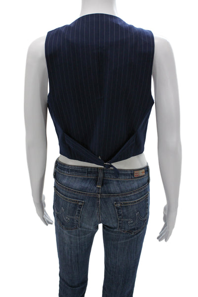 Bardot Womens Dark Blue Striped V-Neck Button Vest Size 6