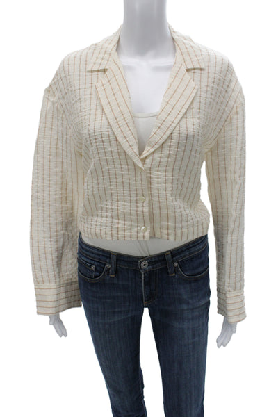 Zara Unisex Striped Collared Long Sleeve Beige Lyocell Blazer Size M