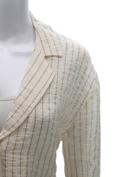 Zara Unisex Striped Collared Long Sleeve Beige Lyocell Blazer Size M