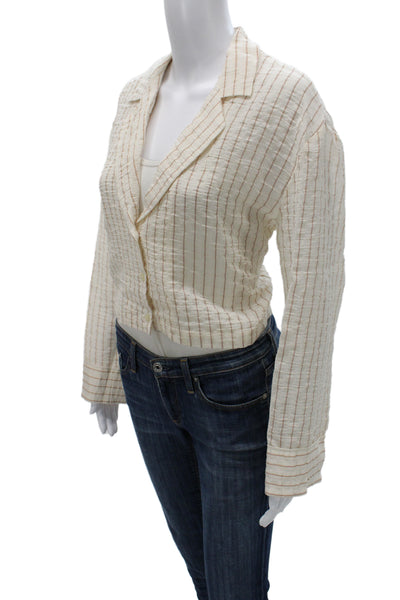 Zara Unisex Striped Collared Long Sleeve Beige Lyocell Blazer Size M