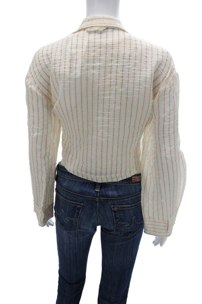 Zara Unisex Striped Collared Long Sleeve Beige Lyocell Blazer Size M