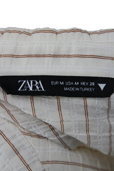 Zara Unisex Striped Collared Long Sleeve Beige Lyocell Blazer Size M