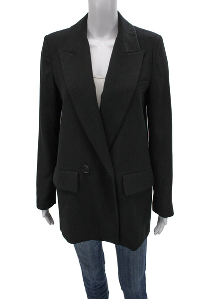 Zara Womens Black Collared Button Blazer Long Sleeve Polyester Size M
