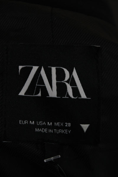Zara Womens Black Collared Button Blazer Long Sleeve Polyester Size M