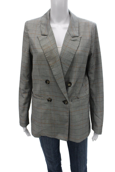 Aqua Womens Plaid Gray Collared Blazer Long Sleeve Size S