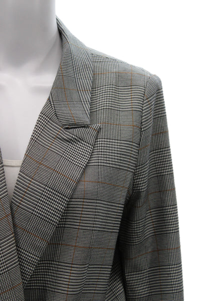 Aqua Womens Plaid Gray Collared Blazer Long Sleeve Size S