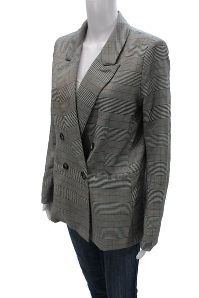 Aqua Womens Plaid Gray Collared Blazer Long Sleeve Size S