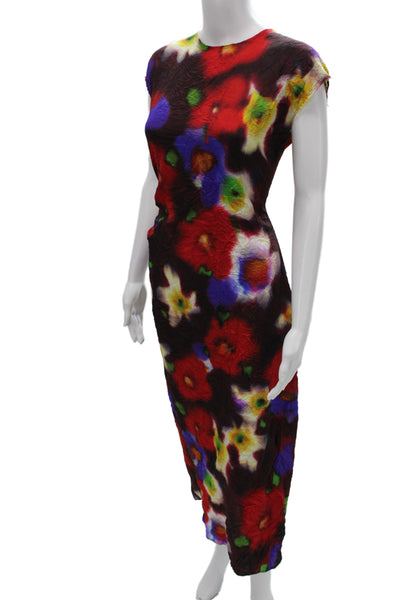 Zara Women Sheath Dress Black Floral Short Sleeve Midi Polyester Zip Size L