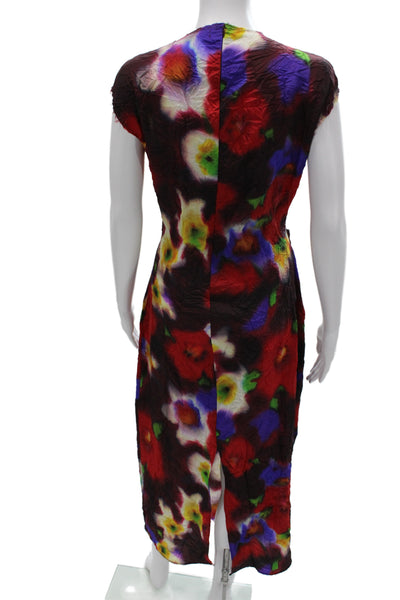Zara Women Sheath Dress Black Floral Short Sleeve Midi Polyester Zip Size L