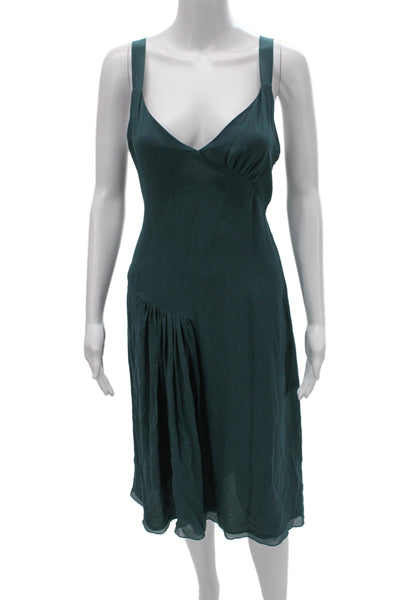 Chaiken Women Slip Dress Green V Neck Sleeveless Knee Length Size 6