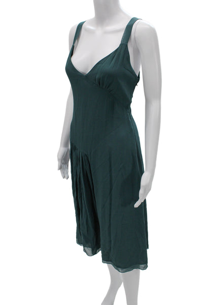 Chaiken Women Slip Dress Green V Neck Sleeveless Knee Length Size 6