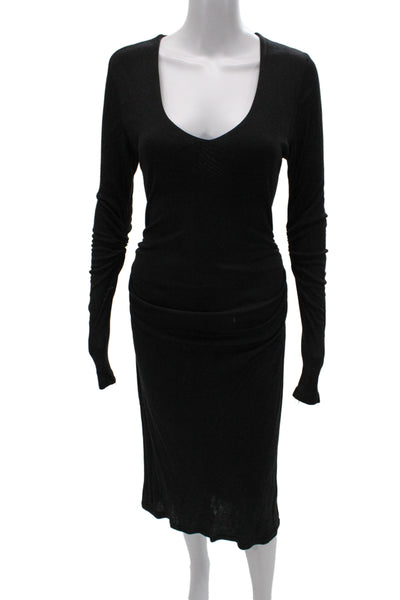 James Perse Womens Bodycon Sweater Dress Black V-Neck Long Sleeve Size 3