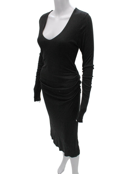 James Perse Womens Bodycon Sweater Dress Black V-Neck Long Sleeve Size 3