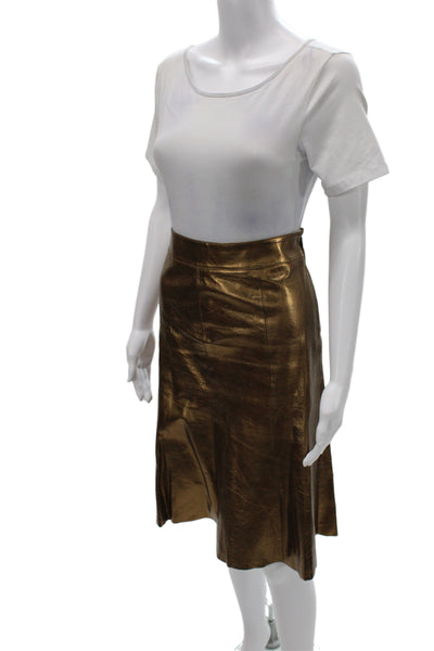 Wendy Hil Women A-Line Leather Skirt Brown Knee Length Size 8
