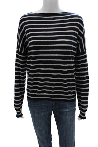 Vince Unisex 100% Cashmere Striped Dark Blue Pullover Size M