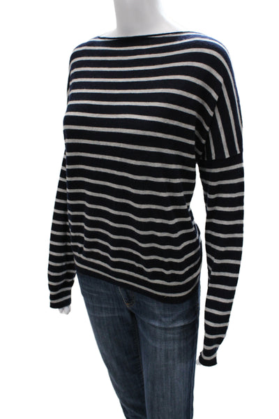 Vince Unisex 100% Cashmere Striped Dark Blue Pullover Size M