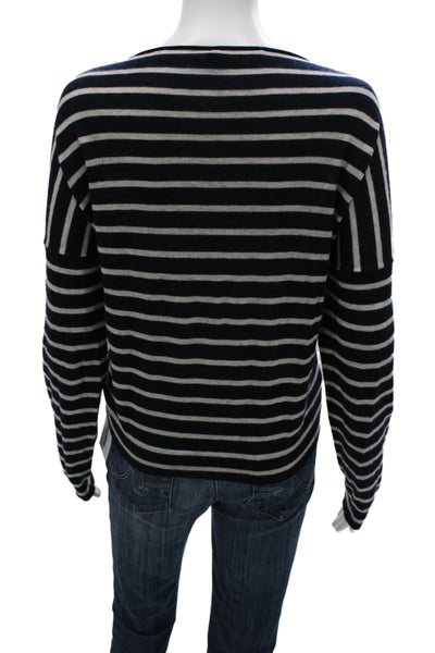 Vince Unisex 100% Cashmere Striped Dark Blue Pullover Size M