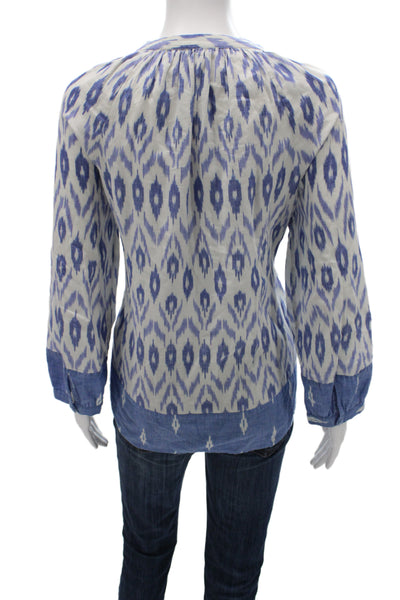 Joie Women Tunic Blouse White V-Neck Geometric Long Sleeve Button-Up Size L