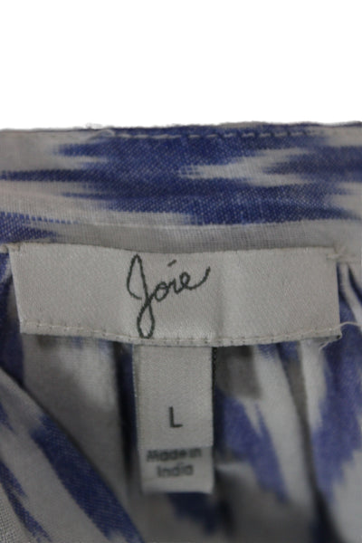 Joie Women Tunic Blouse White V-Neck Geometric Long Sleeve Button-Up Size L