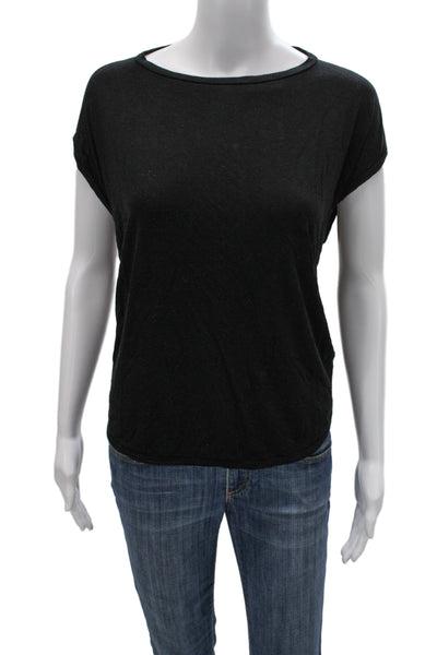Vince Women Basic Black Linen Round Neck Sleeveless T-Shirt Size M