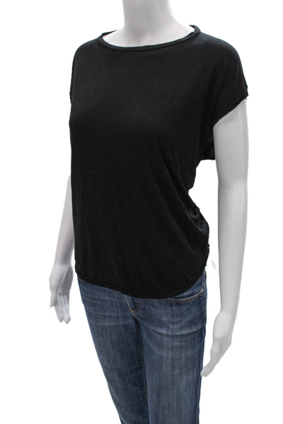 Vince Women Basic Black Linen Round Neck Sleeveless T-Shirt Size M
