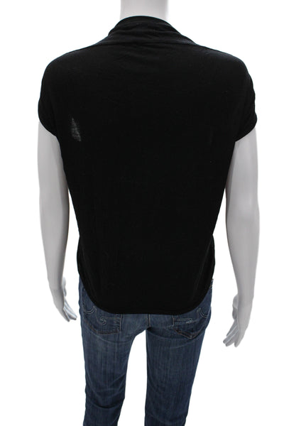 Vince Women Basic Black Linen Round Neck Sleeveless T-Shirt Size M