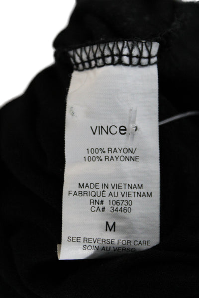 Vince Women Basic Black Linen Round Neck Sleeveless T-Shirt Size M