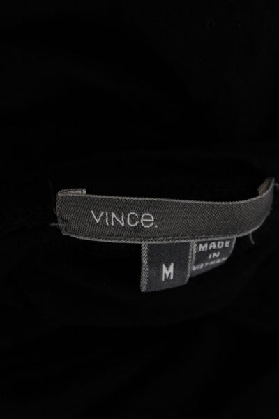 Vince Women Basic Black Linen Round Neck Sleeveless T-Shirt Size M