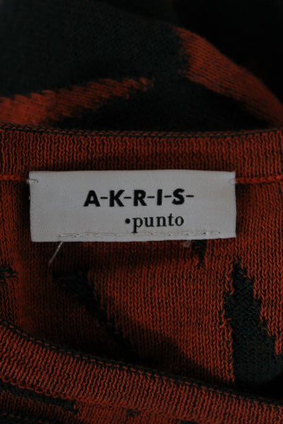 Akris Punto Women Green Wool Jersey Tee Floral Round Neck 3/4 Sleeve Size 4