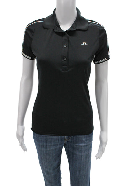 J. Lindeberg Womens Basic Black Cotton Collared Polo Short Sleeve Size M