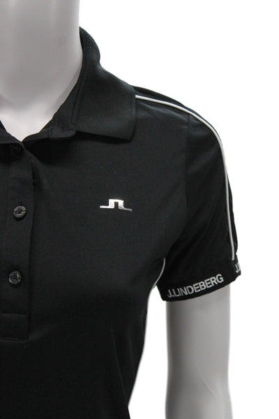 J. Lindeberg Womens Basic Black Cotton Collared Polo Short Sleeve Size M