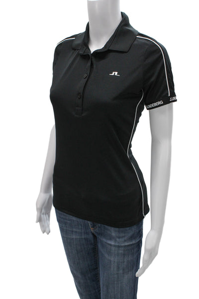 J. Lindeberg Womens Basic Black Cotton Collared Polo Short Sleeve Size M