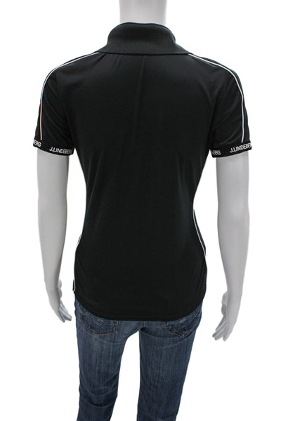 J. Lindeberg Womens Basic Black Cotton Collared Polo Short Sleeve Size M