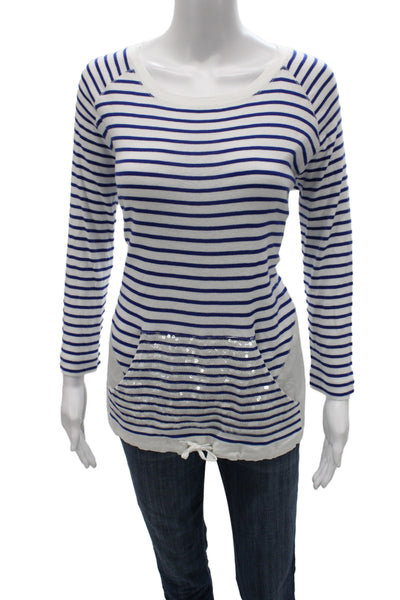 Bogner Womens Blue Striped Jersey T Shirt Short Sleeve Cotton Size 10
