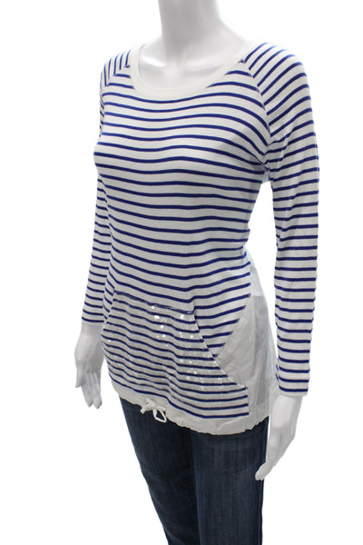 Bogner Womens Blue Striped Jersey T Shirt Short Sleeve Cotton Size 10