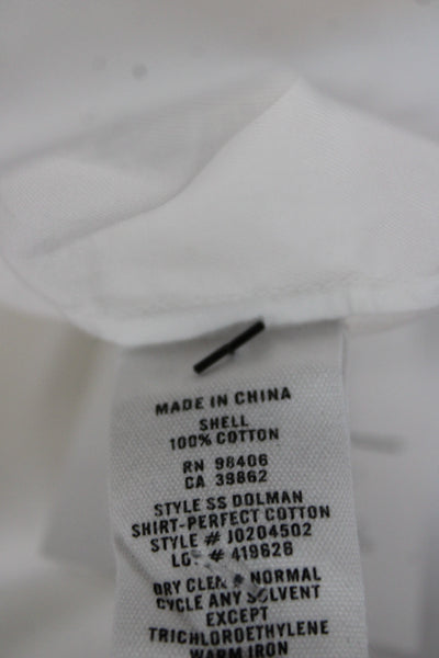 Theory Women Basic White High Neck Button Short Sleeve Cotton Blouse Size L