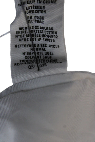 Theory Women Basic White High Neck Button Short Sleeve Cotton Blouse Size L