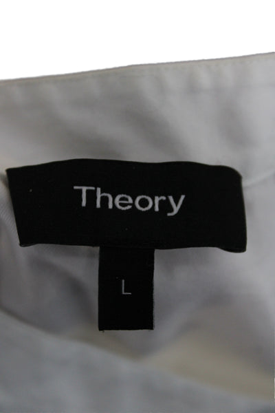 Theory Women Basic White High Neck Button Short Sleeve Cotton Blouse Size L
