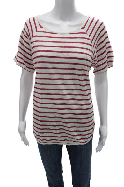 Frame Shirt Womens Red Linen Striped Short Sleeve T-Shirt Nautical Size M