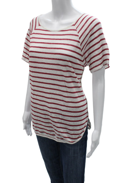 Frame Shirt Womens Red Linen Striped Short Sleeve T-Shirt Nautical Size M