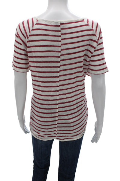 Frame Shirt Womens Red Linen Striped Short Sleeve T-Shirt Nautical Size M