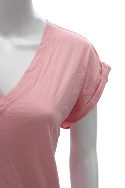 Frame Women Basic Pink V-Neck Cotton Short Sleeve T-Shirt Size L