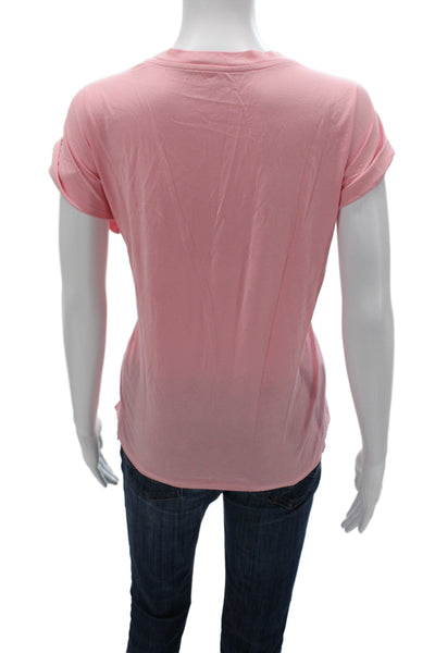 Frame Women Basic Pink V-Neck Cotton Short Sleeve T-Shirt Size L