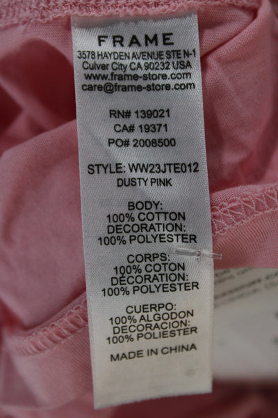 Frame Women Basic Pink V-Neck Cotton Short Sleeve T-Shirt Size L