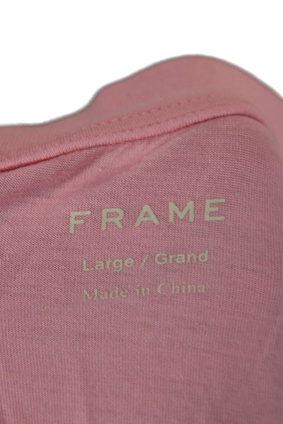 Frame Women Basic Pink V-Neck Cotton Short Sleeve T-Shirt Size L