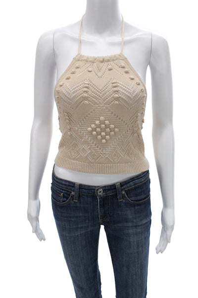 Intermix Women Cropped Tank Sleeveless Beige 100% Lyocell Bohemian Size S
